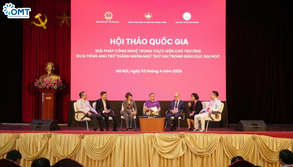 Quang cảnh phiên thảo luận bàn tròn tại Hội thảo quốc gia về giải pháp công nghệ đưa tiếng Anh thành ngôn ngữ thứ hai (ESL) ngày 03/04/2026.